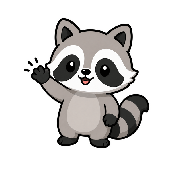 Rocky, the SwapKeep raccoon, waving hello.