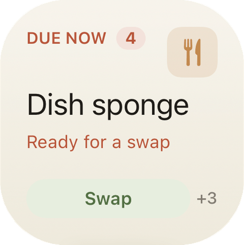 The SwapKeep small widget: dish sponge, ready for a swap, with a Swap button.